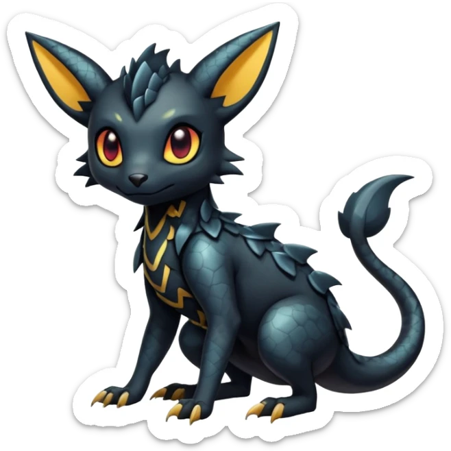 Shiny Dark Cute Majestic Sophisticated Modern Gothic Gloomy Futuristic Scaly Cyber-Salandit-Umbreon-Litten-Hybrid (Full body) sticker