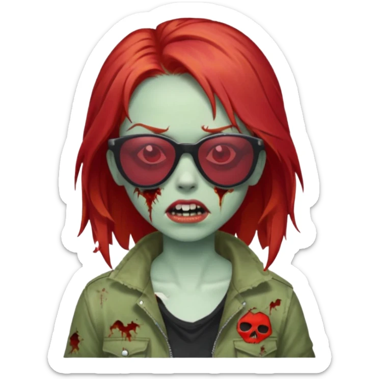 Zombie girl with red hair and sun glasses sticker