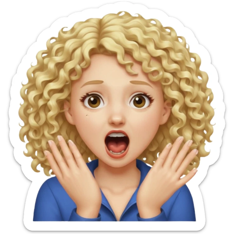 Emoji di ragazza bionda riccia che urla e mette una mano in faccia sticker