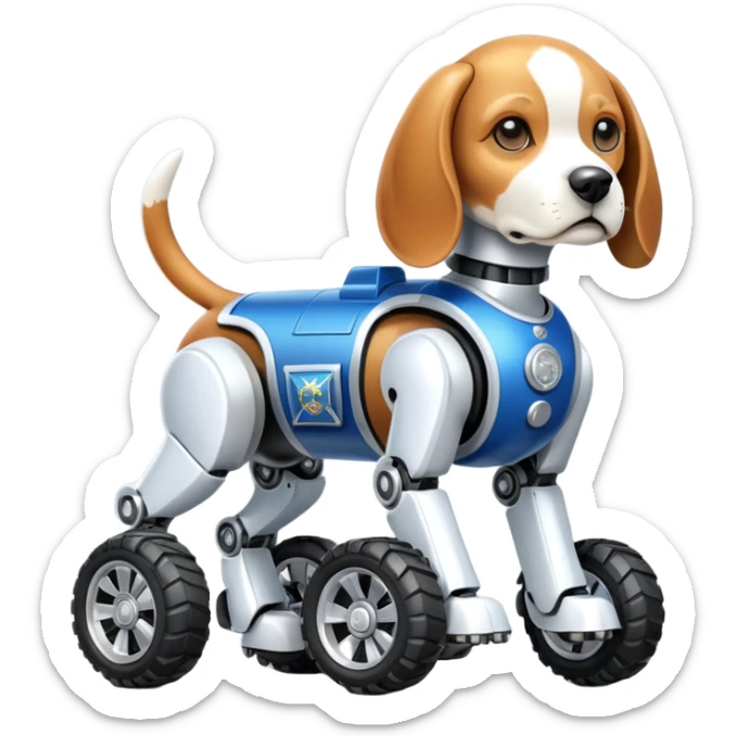 Stylish Military police robotic automaton beagle dog with off-road wheels  sticker