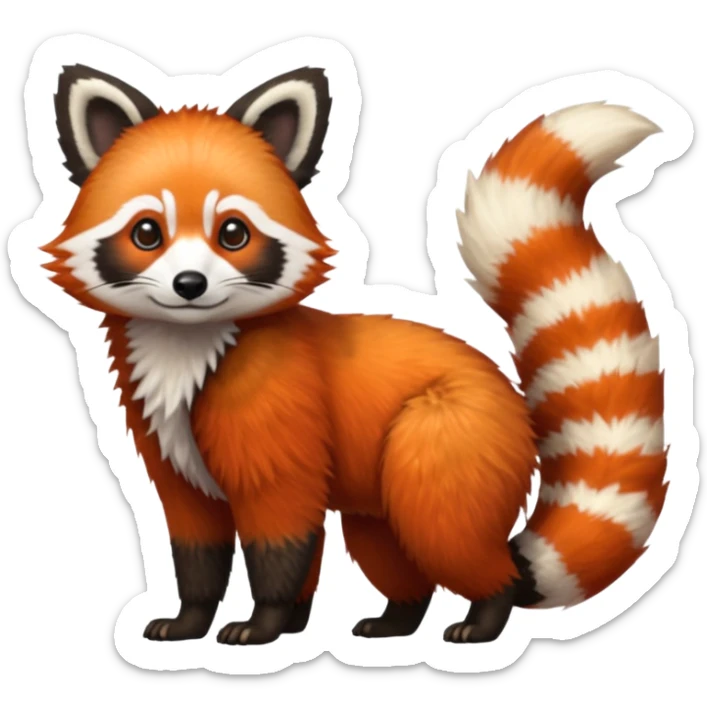 Realistic 4-legged quadrupedal Red-Panda-Lemur-Raccoon-Dog-Red-Fox-animal-fusion-hybrid, Full body sticker