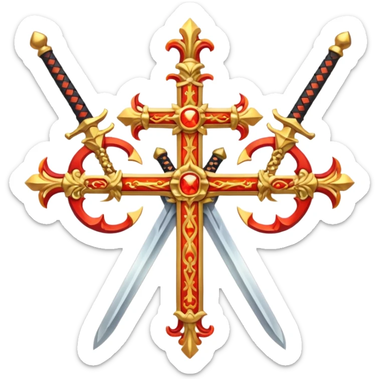 Create two swords that are in a cross and look fiery and royal looking at the same time sticker