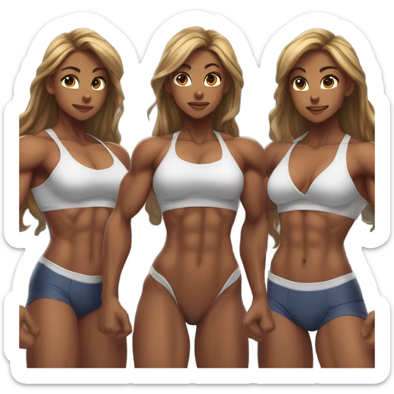 Anime woman bodybuilder with six pack and beautiful face. From head to feet picture sticker