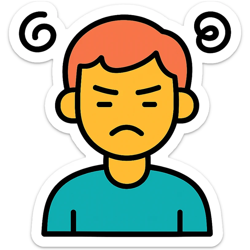 a person looking annoyed and frustrated, color outline icon style, simple and bold sticker