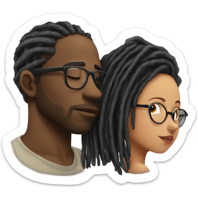 Black man with dreads covering face kissing latin girl glasses sticker