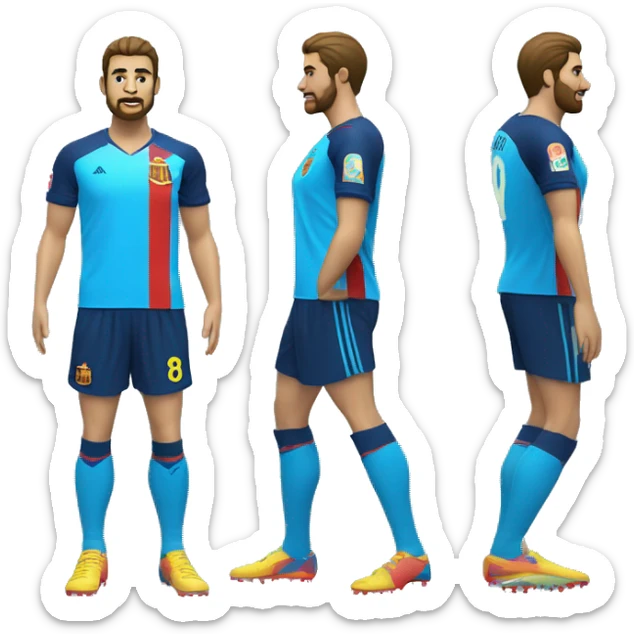 Futbolista español con camiseta azul marina y una franja azul clara en los hombros. Con el número 8 en la camiseta  sticker