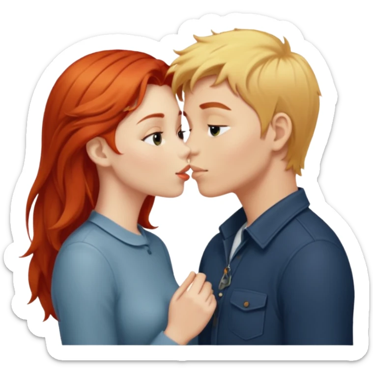 Red hair girl and blonde boy kissing sticker