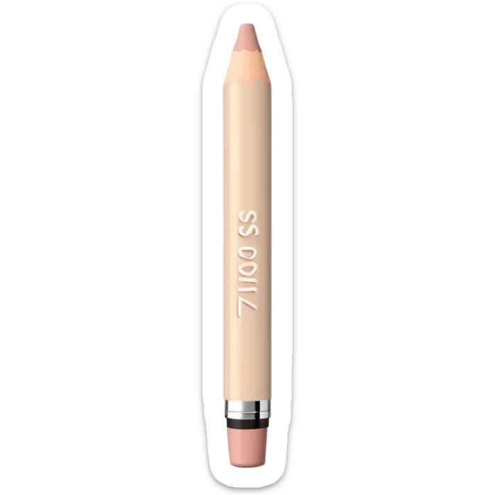 3D emoji-style lip pencil in nude beige color, labeled ‘Miss Tais 765’, with a sleek minimalist design. sticker