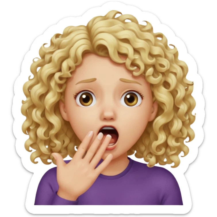 Emoji di ragazza bionda riccia che urla e mette una mano ben aperta in faccia davanti la bocca e gli occhi sticker