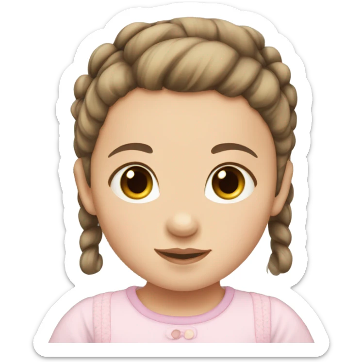 baby girl with straight brown pigtails ponytails and big dark brown eyes and pale white fair skin sticker