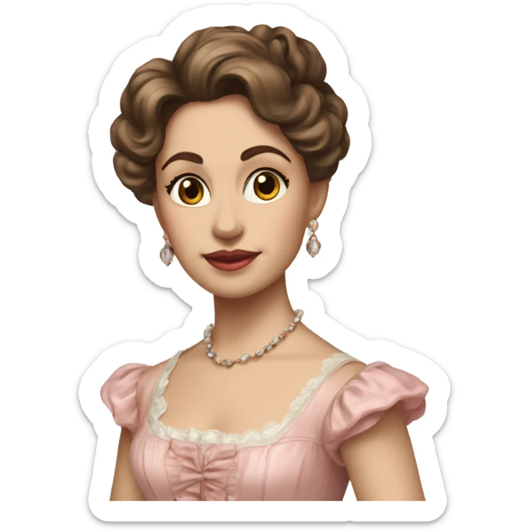 vintage rococo mixed woman with brown hair in a light pink gown  sticker
