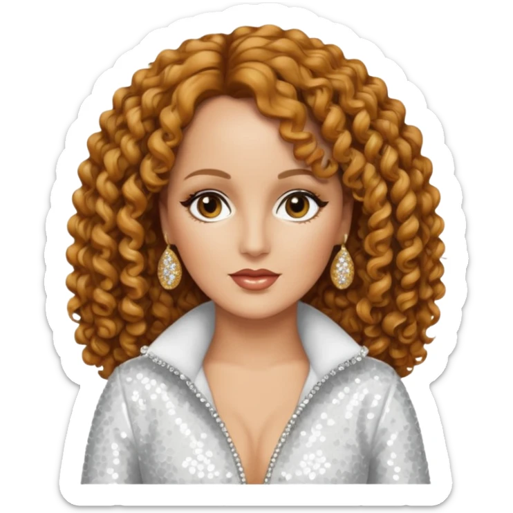 Teena Marie with long golden brown curly hair, white sequin outfit sticker