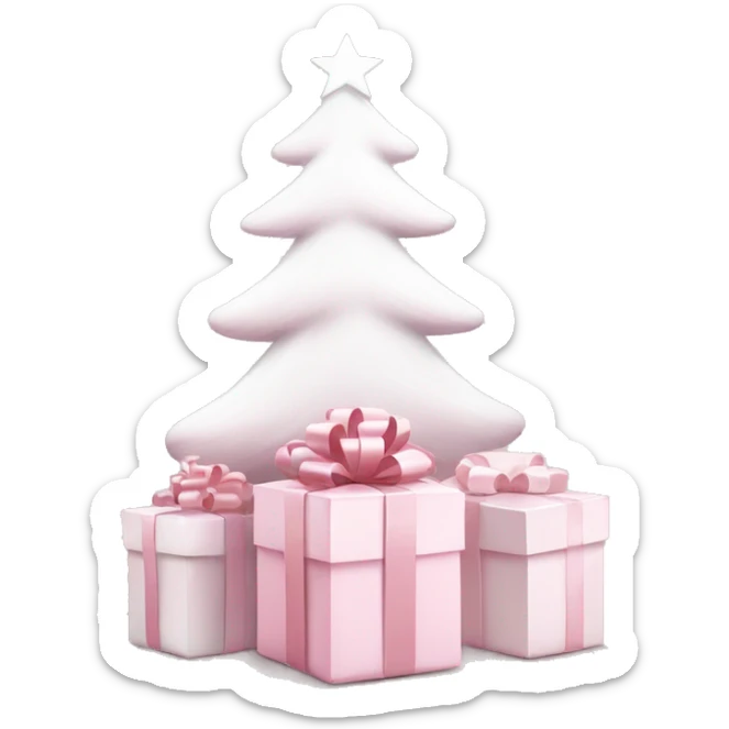 Light pink Christmas gifts under a white Christmas tree  sticker