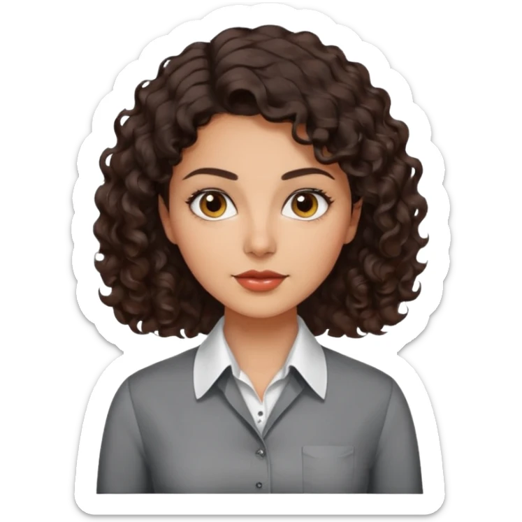 30 yr iranian woman dark brown hair curly wavy short hair, dress shirt sticker