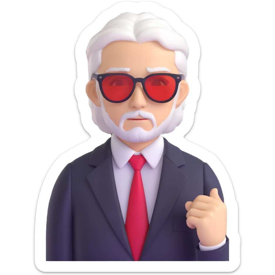 Satoru Gojo anime character with white hair, black suit, red tie, and sunglasses sticker