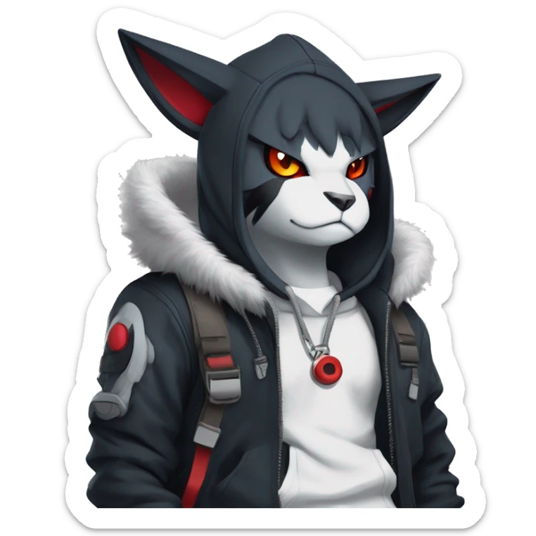 Dark Anthro Cool Litten-Absol-Zangoose-Pokémon Punk Techwear Hoodie Cargo Collar Full Body sticker