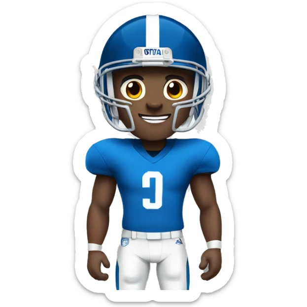 football player in a blue uniform, short hair, prominent ears and narrow eyes sticker