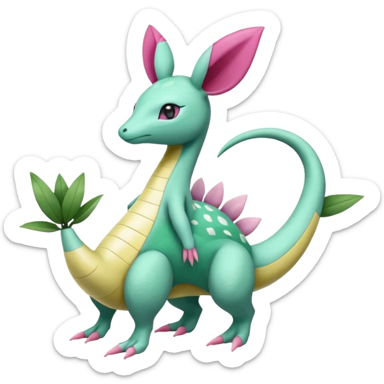 Tropical Exotic Cradily-Leavanny-Gallade-Ampharos-Inteleon-Nidoqueen-Fakémon-Pokémon-hybrid-fusion-creature, full body sticker