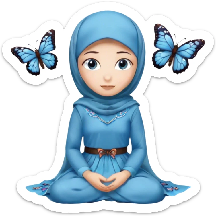 Turkish beautiful finish Konya girl blue eyes with hijab and butterfly dress on the floor  sticker