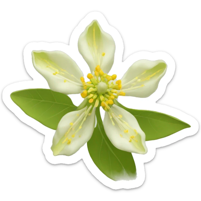 Ashwagandha flower with greenish-yellow petals and a central cluster of tiny yellow stamens sticker