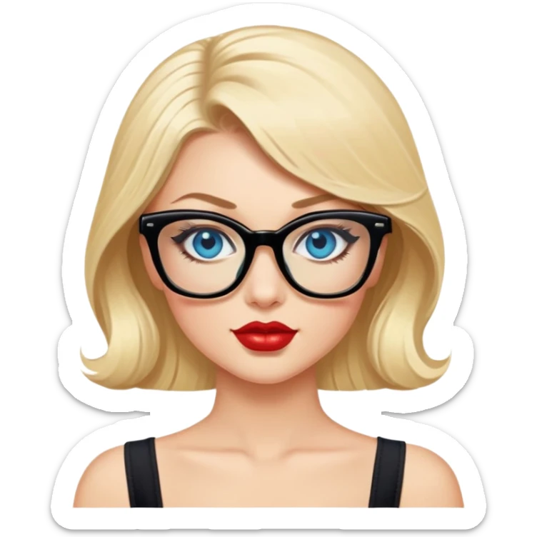 Sexy blonde, blue eyes, wearing black glasses, pinup style sticker sticker