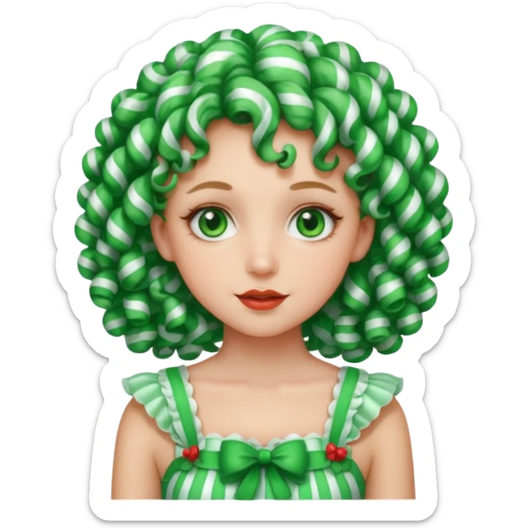 girl with curly hair made out of peppermint sticker