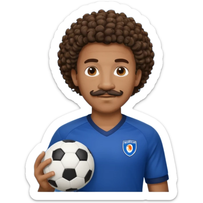 curly hair black man soccer player dark blue jersey with mustache holding soccer ball sticker