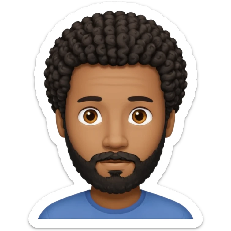 This is a cartoon-style avatar of a black man with curly black hair, a beard, and a calm expression  sticker