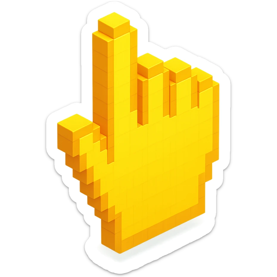 voxel hand cursor, 3D pixelated style sticker
