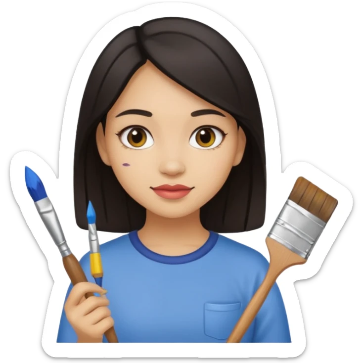 Light skin dark hair girl holding paint and paintbrush sticker