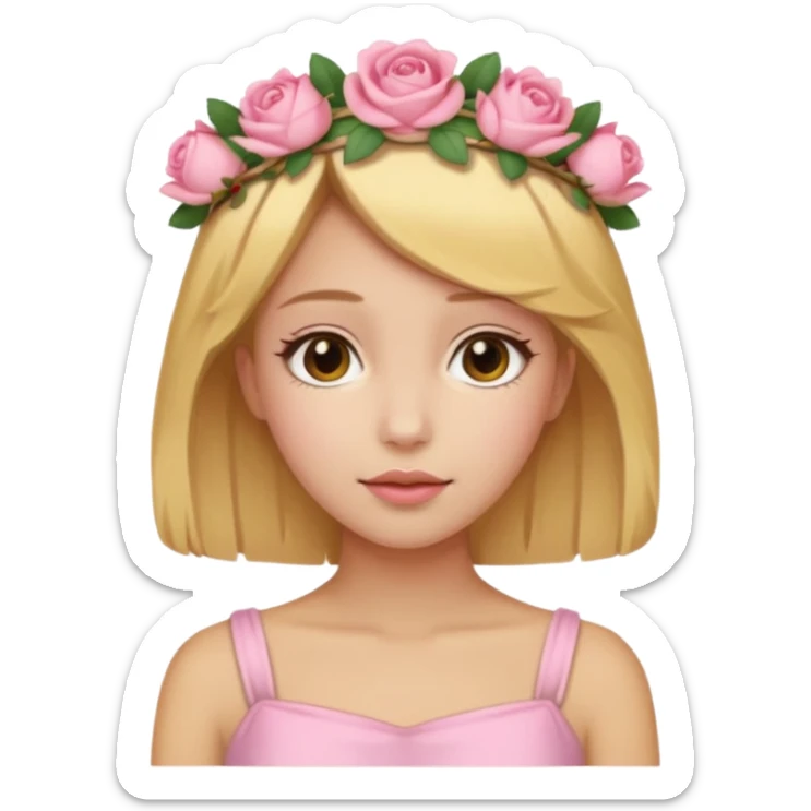 ["Light golden skin female, short honey-blonde hair, wearing a soft pink rose crown."] sticker