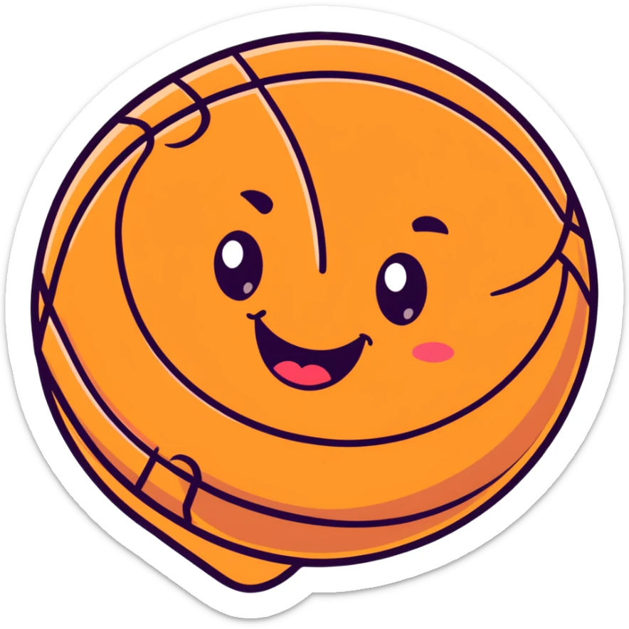 An adorable cartoon basketball with a happy face and rosy cheeks sticker