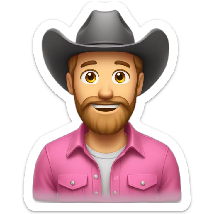 Caucasian guy with a full beard and a pink cowboy hat, greeting someone by tipping the hat sticker