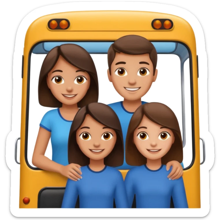 Two girls and one boy all brunette on a bus, show the whole bus sticker