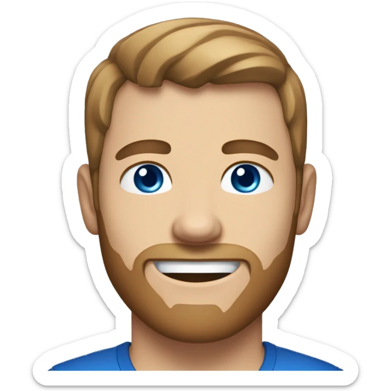 A 27 year old, White man, with short brown hair, with stubble facial hair,   with blue eyes wearing a t-shirt. sticker