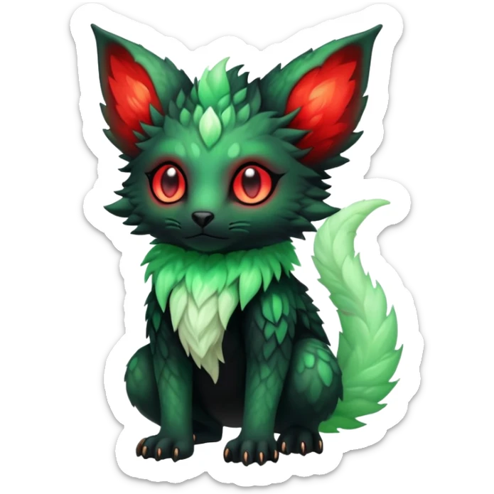Kawaii Cute Edgy Black Green Red ethereal Fionbri-Vernid-Trico-fantasy-animal-creature full body sticker