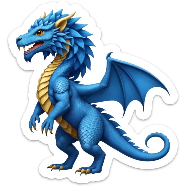 Mušḫuššu, ancient Mesopotamian hybrid: blue scaled body, lion mane, lion forelegs, eagle hind legs, long neck, horned dragon head, lizard tail, optional wings sticker