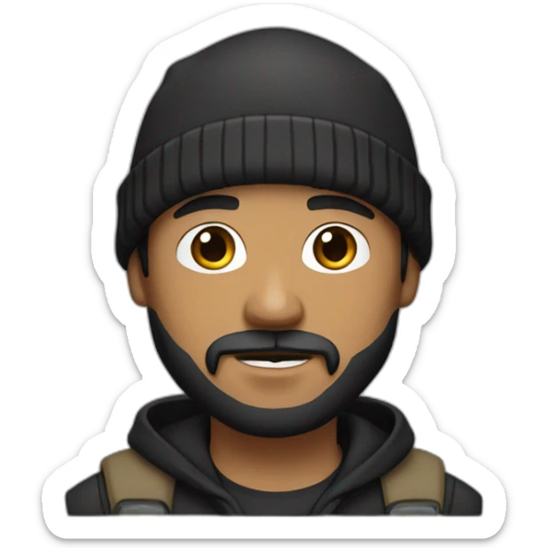 guy black hoodie light brown skin fishing beanie and mustache and beard black hair sticker