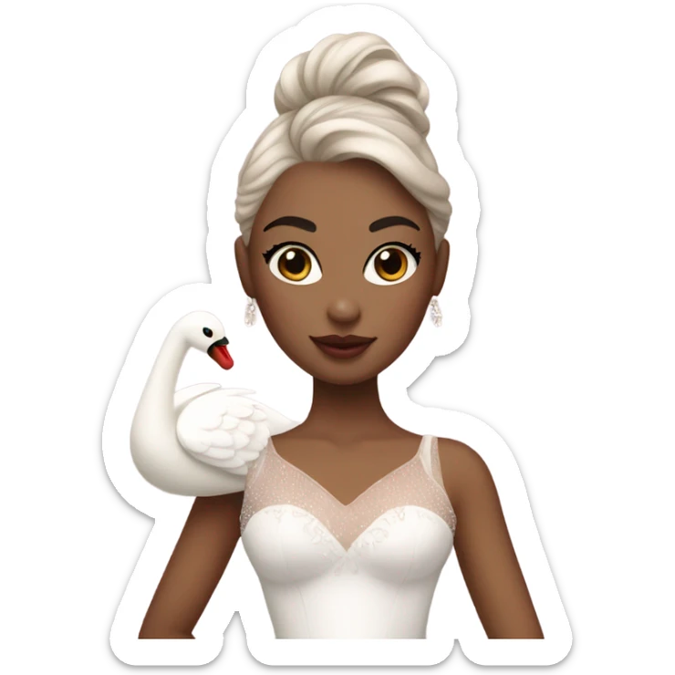 Ballerina with swan dress, white skin, strawberry makeup sticker