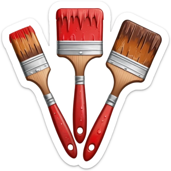 STICKER PINCEAUX ROUGE ET BRUN AVEC  PEINTURE ET TACHE DE PEINTURE sticker