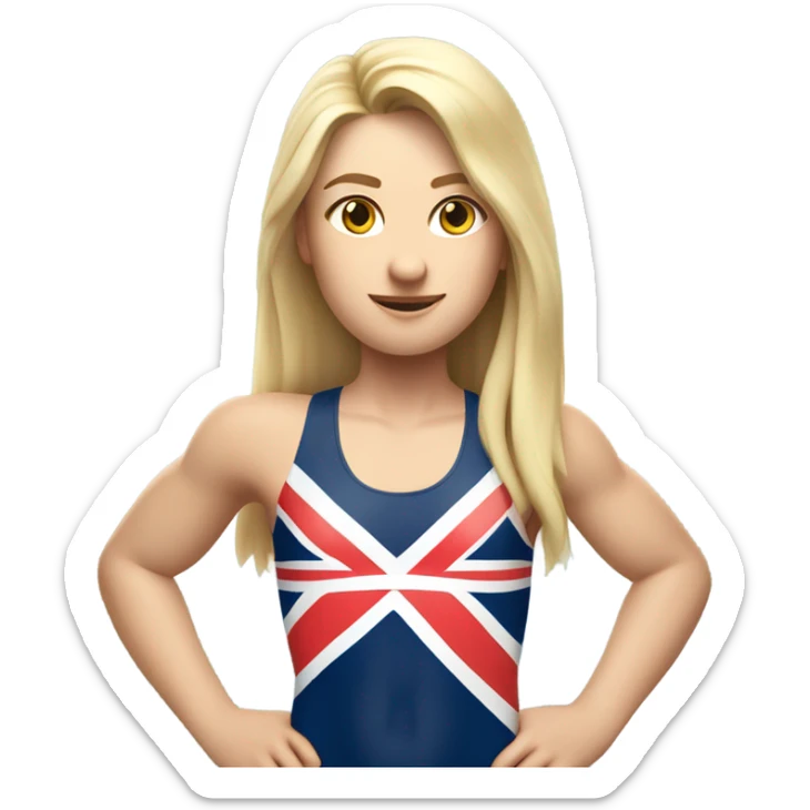 A girl with long blonde hair with wide shoulders wearing a Great Britain rowing swimming suit and has toned muscles sticker