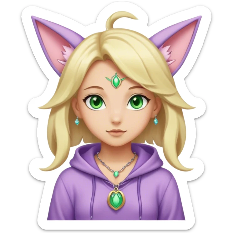 Can you make a blond girl with green eyes in an espeon Onesie with a necklace sticker