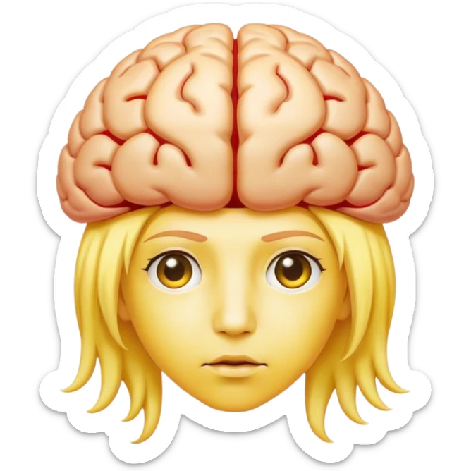 Standard emoji of a person with hair that looks like a brain and yellow skin sticker