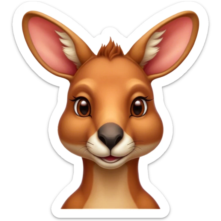 Cinematic Noble Adult Red Kangaroo Portrait Emoji, Poised and regal, with a robust, muscular build, tawny reddish fur, and a distinctive red kangaroo-shaped head featuring a slightly elongated snout, prominent ears, and keen, observant eyes, Simplified yet sharp and sophisticated features, highly detailed, glowing with a warm, sunlit glow, high shine, intelligent and commanding, stylized with an air of outback authority, focused and vigilant, soft glowing outline, capturing the essence of a watchful guardian that seems ready to bound out of the screen with effortless power! sticker