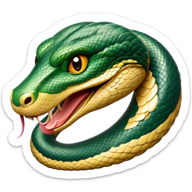Cinematic Noble Anaconda Portrait Emoji, Poised and imposing, with a massive, sinuous build draped in intricately patterned scales and piercing, focused eyes, Simplified yet sharp and sophisticated features, highly detailed, glowing with a soft, earthy glow, high shine, intelligent and formidable, stylized with an air of primal elegance, focused and mysterious, soft glowing outline, capturing the essence of a watchful jungle guardian that feels as though it could coil out of the screen with effortless authority! sticker