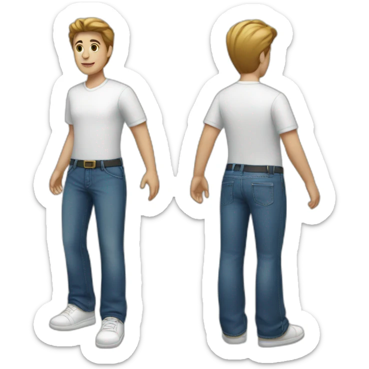 a person with white shoes, white shirt and dark blue jean sticker