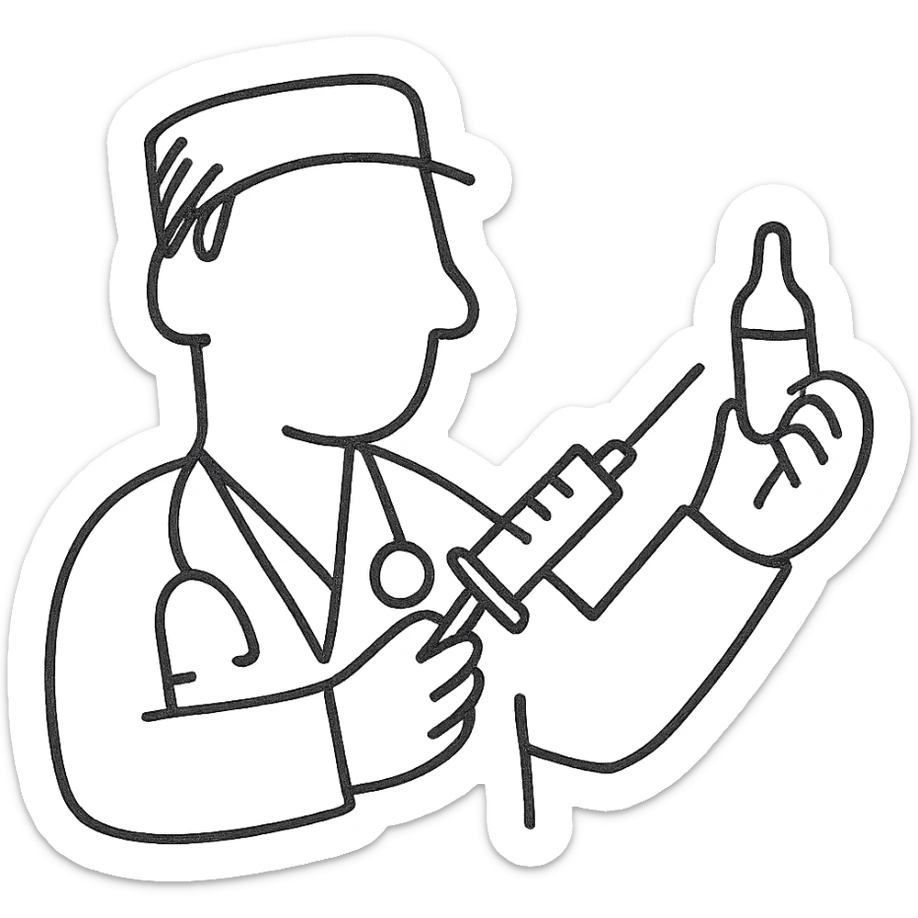 A doctor injecting an ampoule sticker
