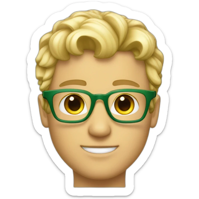 Joli homme blond aux cheveux court et boucles et des lunettes avec des yeux verts sticker