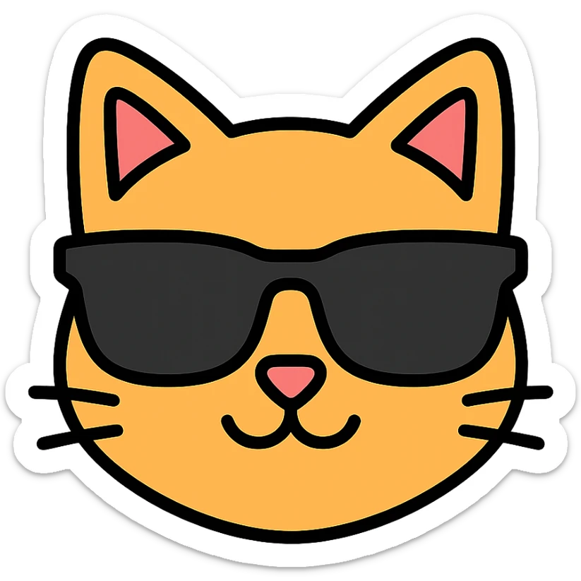 cat wearing sunglasses, playful and cool, color outline icon style sticker
