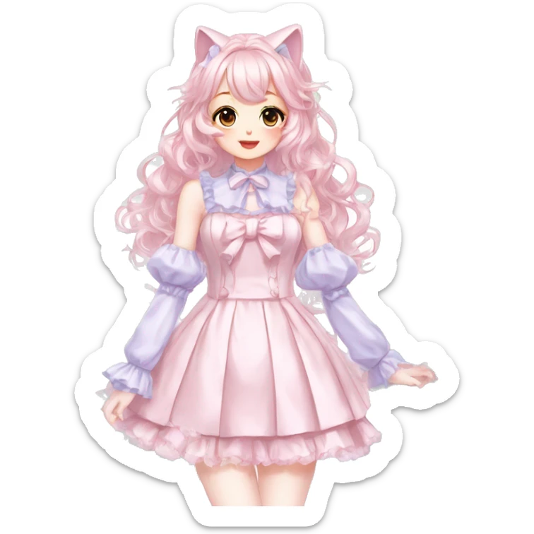 Shiny Blushing Cute Kawaii Beautiful Pastel Lolita Anime Catgirl Trending Style Cottagecore Pastelcore  full body sticker